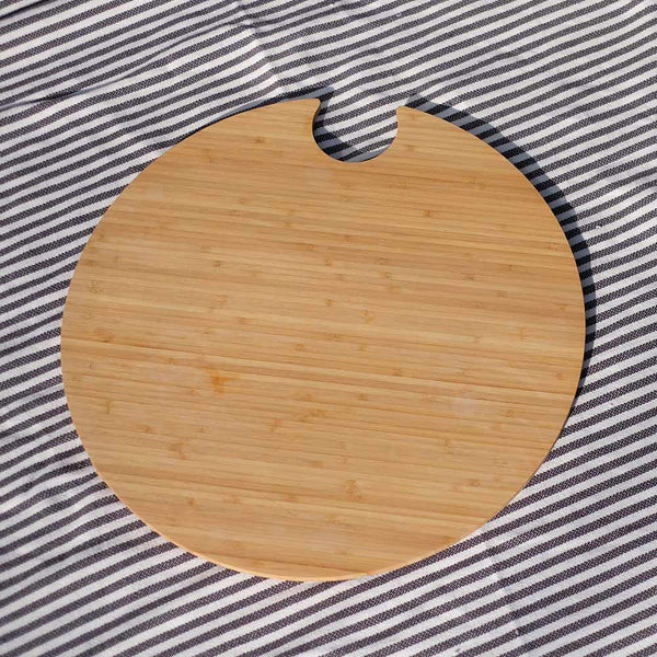 circular bamboo chopping board for outdoor drinks cooler by Outside Gang