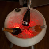 freestanding wine cooler with red LED lights under the ice
